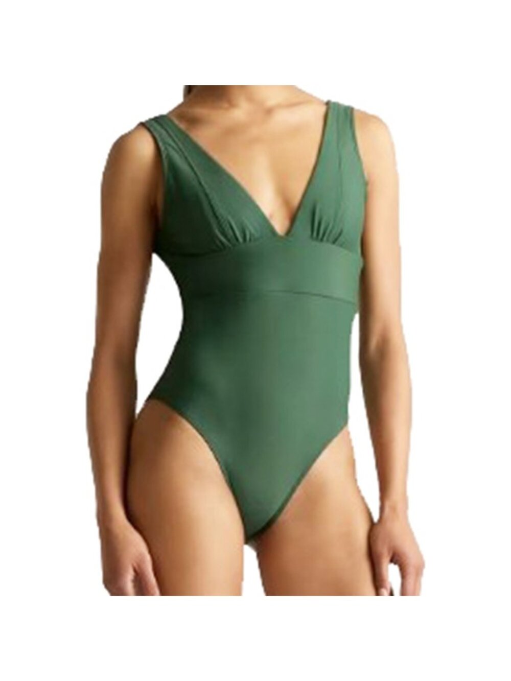 Quince Italian Plunge One-Piece Swimsuit Palm Green Size XL NWT